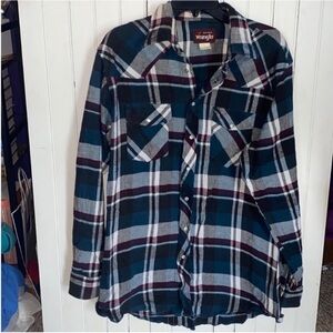 Wrangler Flannel Button Down Shirt Green Plaid Size LT